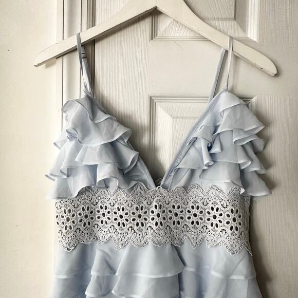 Glamorous Collection Lulus Frill Of A Lifetime Blue Tiered Maxi Dress Medium - Picture 7 of 11